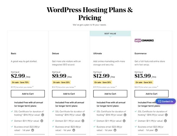 wordpress business plan pricing