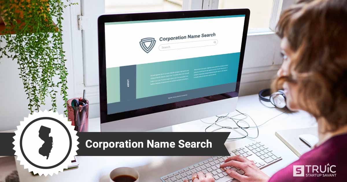 Woman doing a New Jersey corporation name search on her computer.