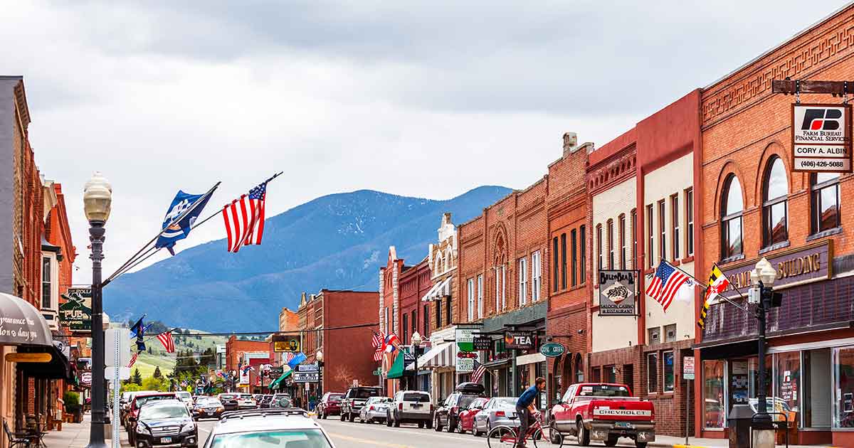 Downtown and business district of Red Lodge, Montana