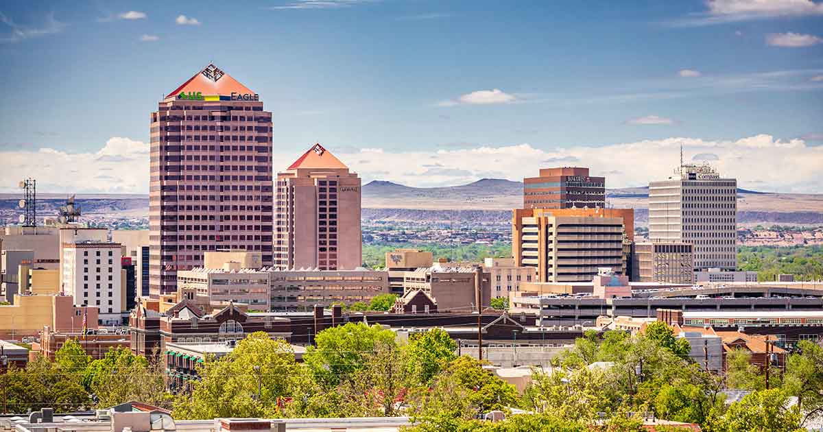 View of downtown and business district of Albuquerque New Mexico.