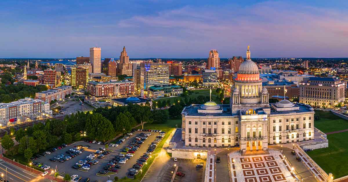 View of Capitol building and business district of Providence Rhode Island