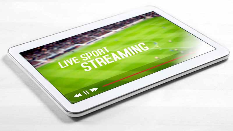 "Live Sport Streaming" video playing on a tablet.