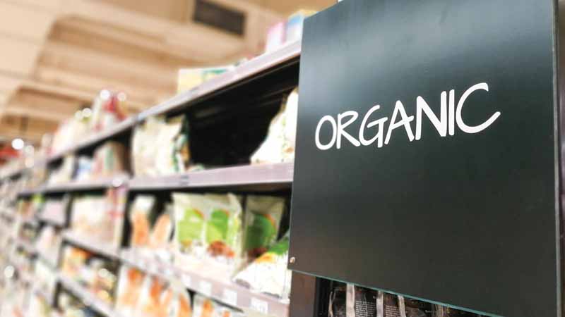 Organic food aisle at a supermarket.