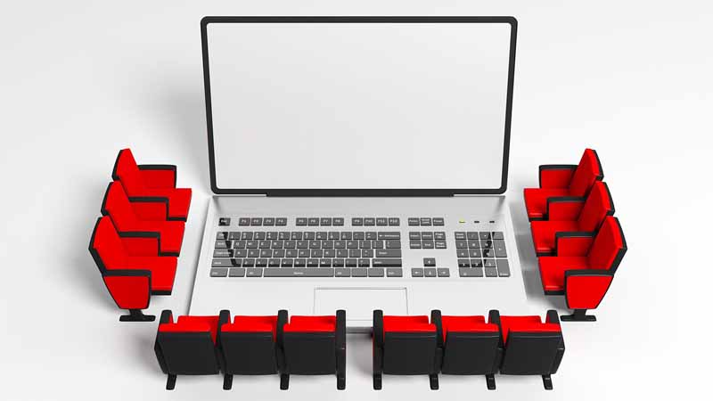 Theater seats around a laptop.