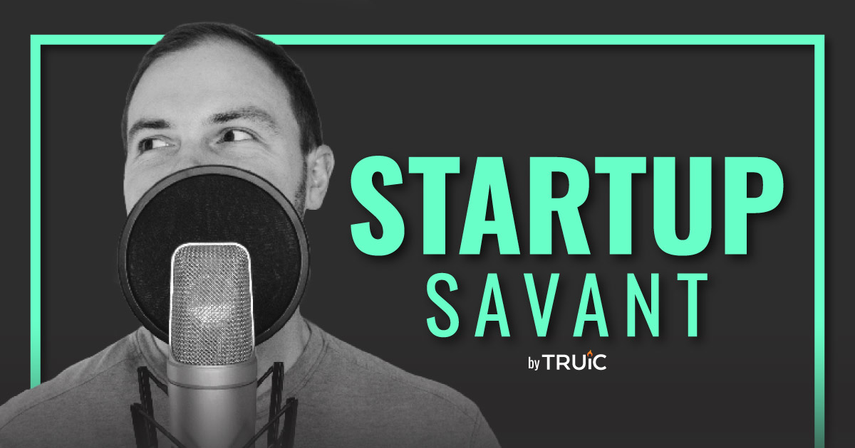 Startup Savants Podcast header with hosts smiling in front of microphones.