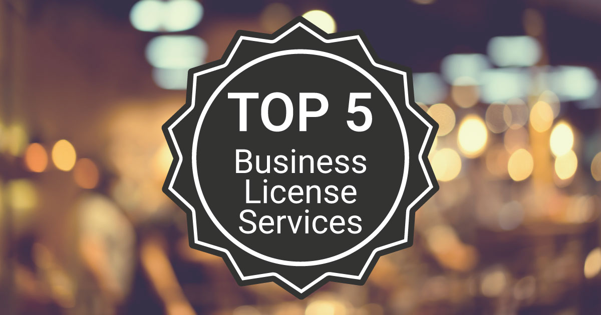 Smiling woman next to a graphic that says "Top 5 Business License Services".