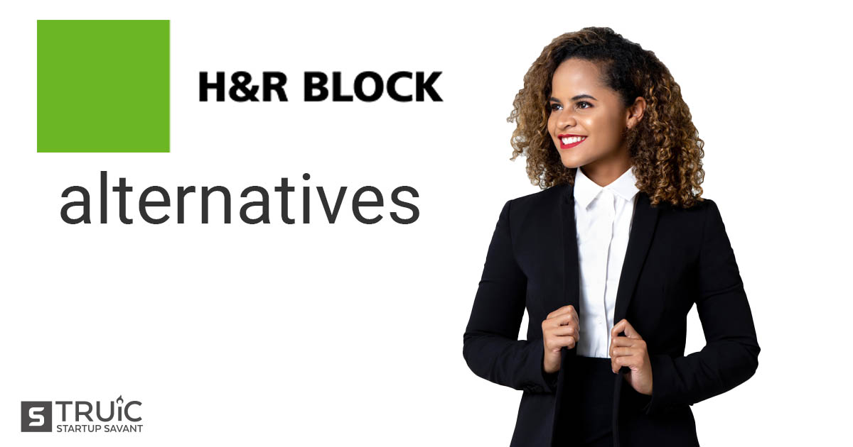 Woman looking at text that says "H&R Block alternatives."