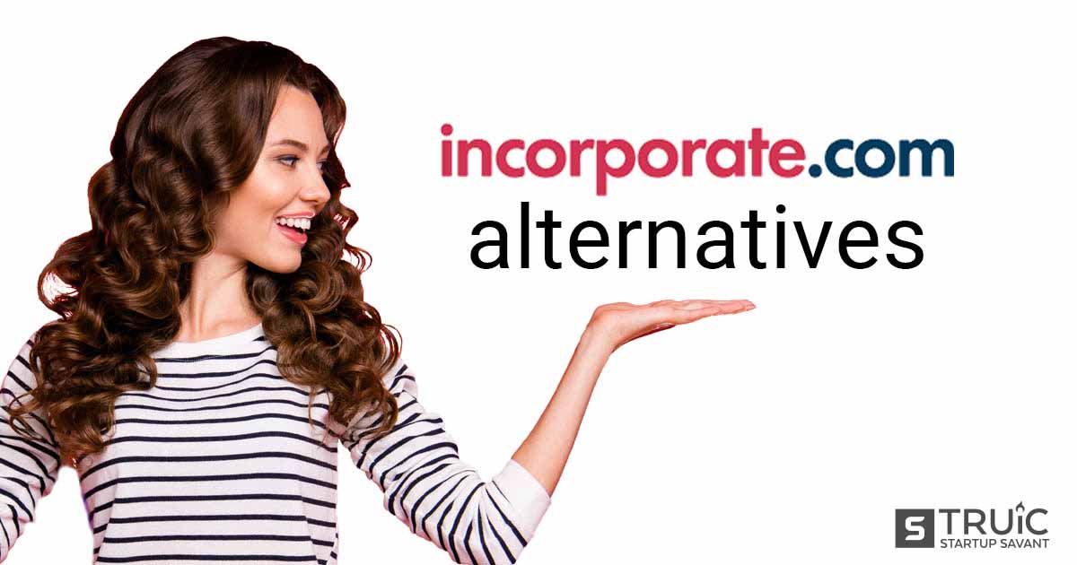 A woman looking at the Incorporate.com logo