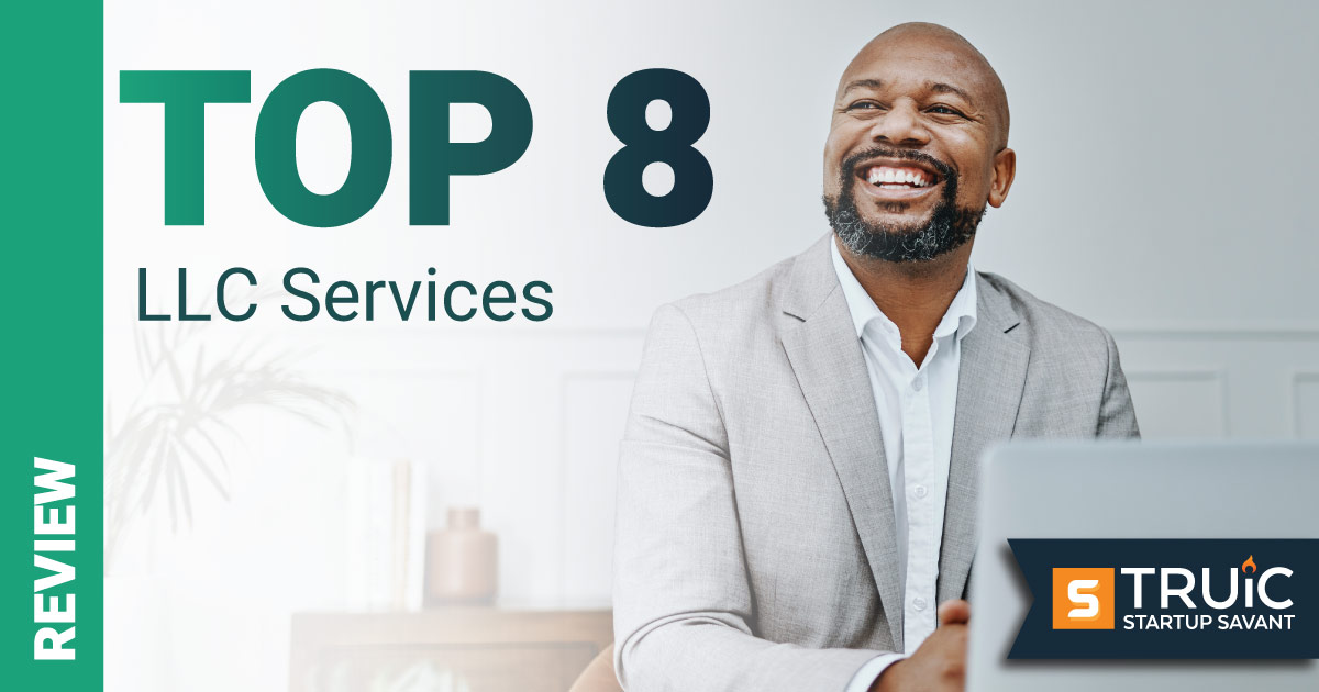 Smiling woman next to a graphic that says "Top 8 Formation Services".