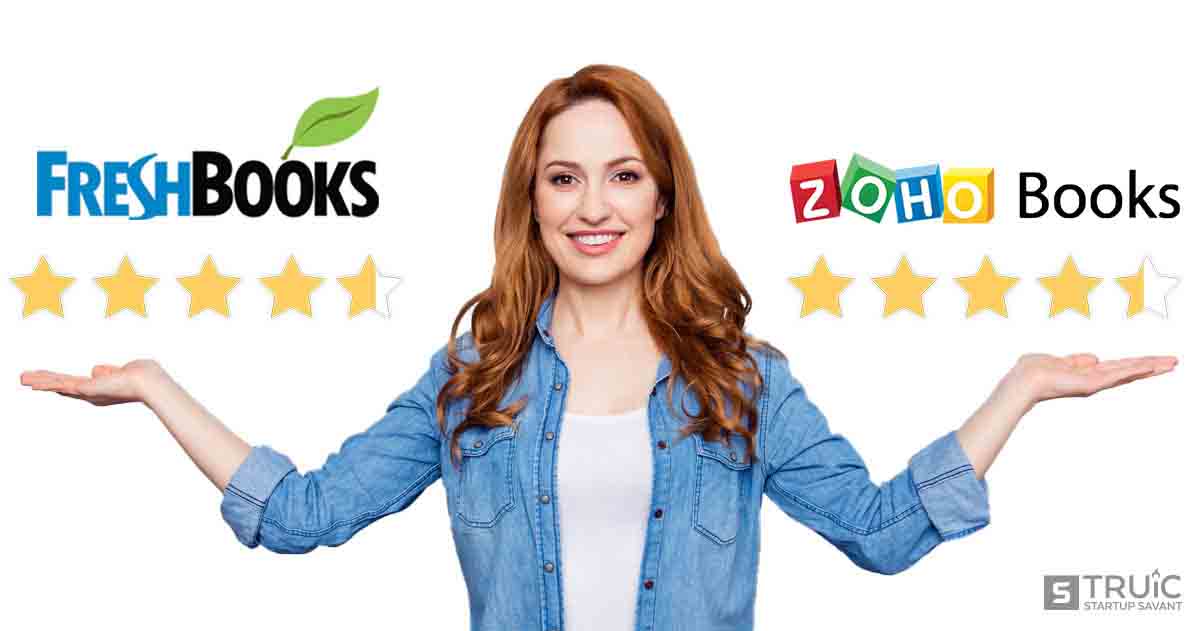 FreshBooks and Zoho Books logos with the star ratings